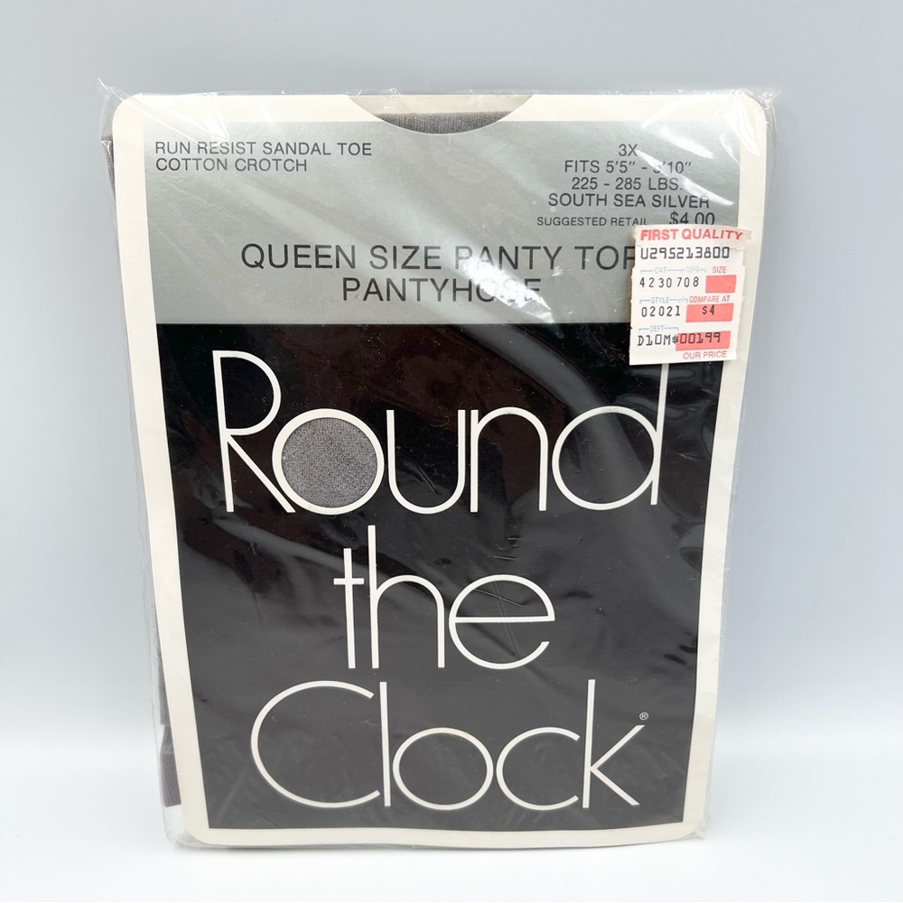 Vintage Round the Clock Pantyhose 3X Queen Size South Sea Silver NWT